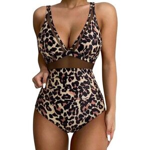 NWT SUUKSESS Leopard V Neck Mesh Insert Swimsuit size XL Tummy Control Push Up